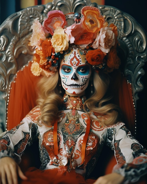 Dia de muertos la catrina on a chair