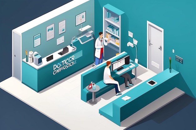 Photo diabetes control isometric composition with patient on reception at doctor office interior elements 3d vector illustration