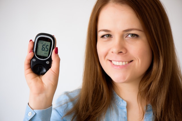 diabetic measures the level of glucose in the blood. Diabetes concept. Diabetic supplies on a white background.