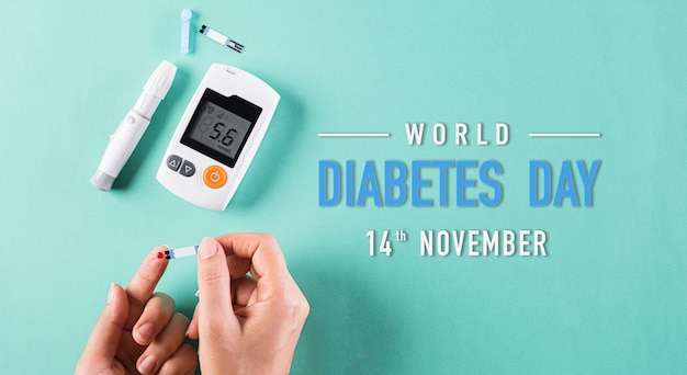 Photo diabetic measures the level of glucose in the blood. diabetes day background.