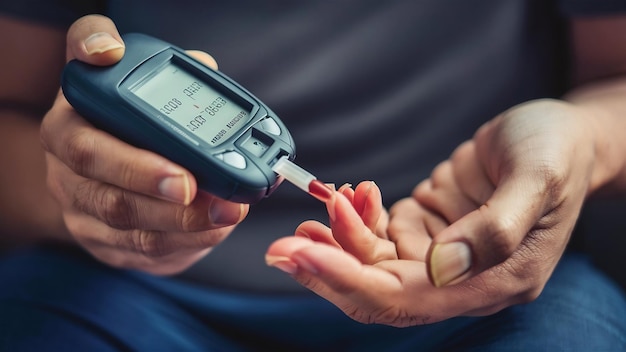 Diabetisch met behulp van een glucose meter voor het meten van het bloedglucosespiegel