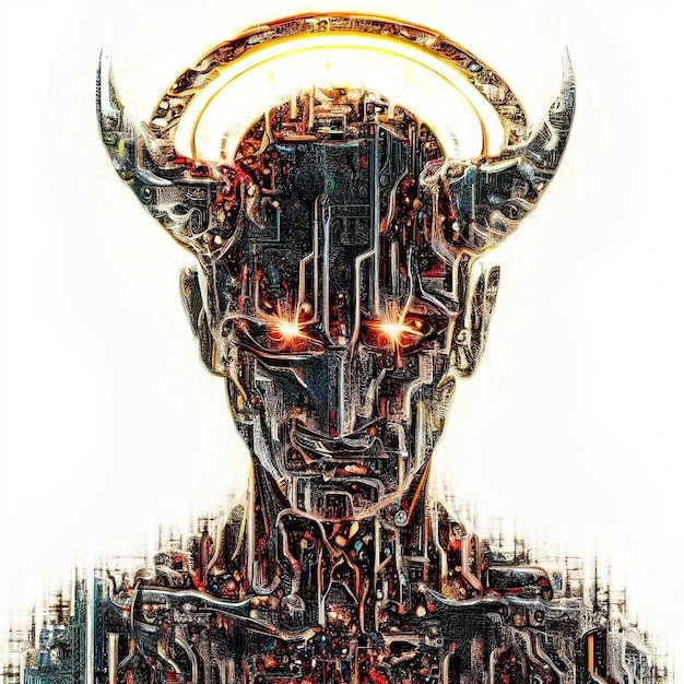 Diabolical Matrix A Mixed Media Portrait of an Evil Devil Priest with Halo Digital Art Line Poster