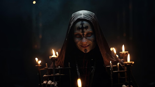 Diabolical nun woman holding a cross Generative AI