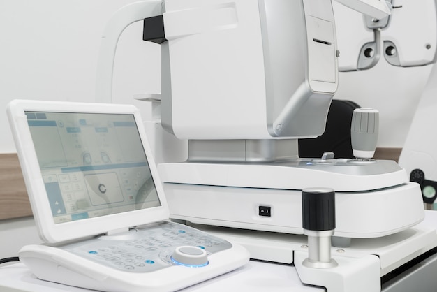 Diagnostic ophthalmologic equipment. modern medical equipment in eye hospital. medicine concept