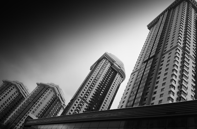 Diagonal black and white skyscrapers background hd