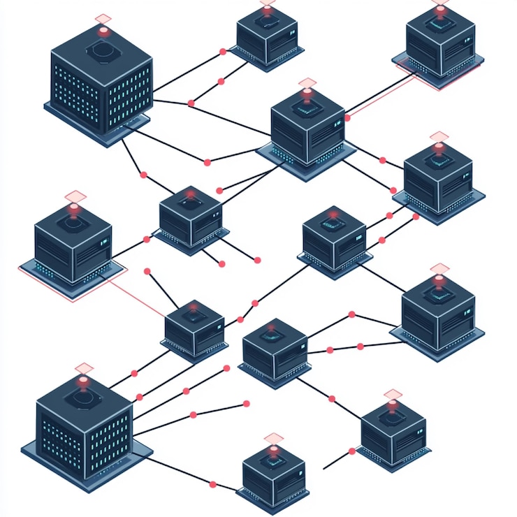 A diagram of a distributed computing network with tasks being processed ...