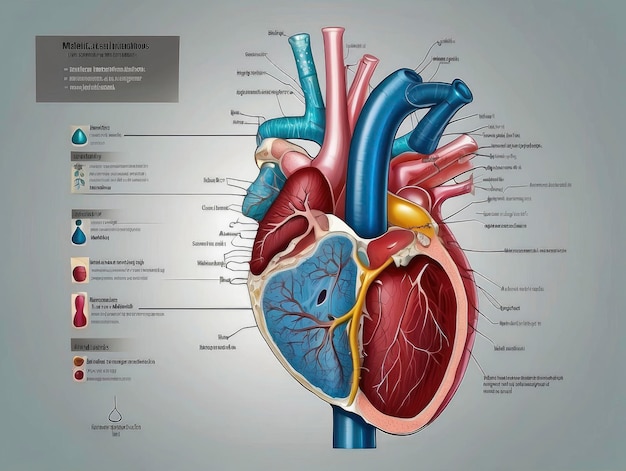 a diagram of the human heart with all the major parts labeled in