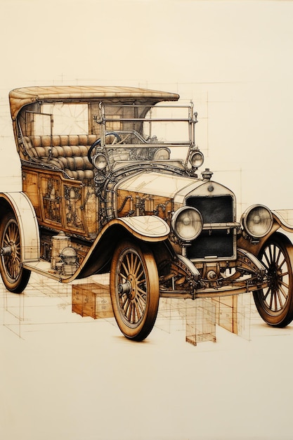 Photo an diagrammatic drawing of a oldcar