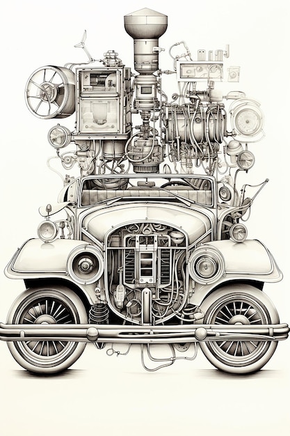 Foto un disegno diagrammatico di una vecchia macchina