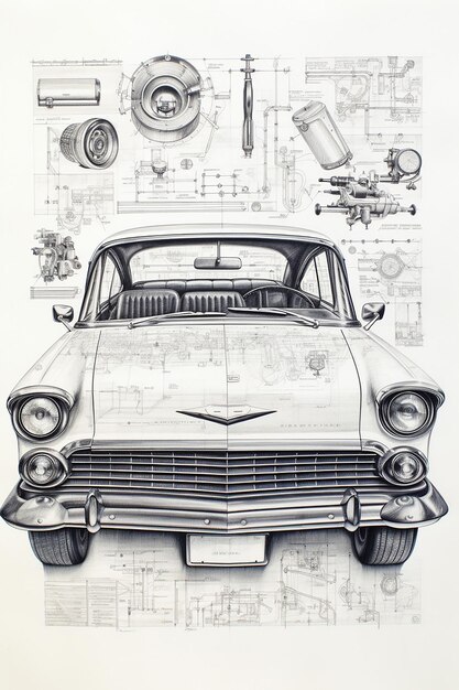 Foto un disegno diagrammatico di una vecchia macchina