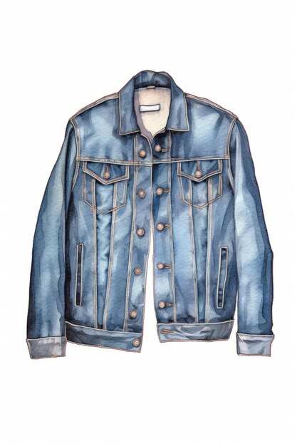 Diagrammatische illustratie van een paar gepatchte denimjacket mannen jeans op witte achtergrond