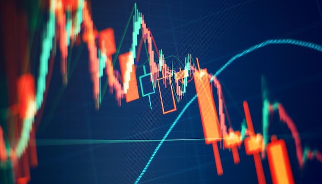 Diagrammen financiële grafiek met lijnen en kandelaars financiële grafiek met veranderingen Concept van forex