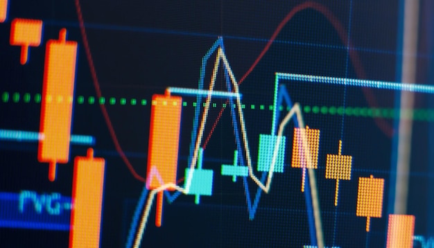 Diagrammen financiële grafiek met lijnen en kandelaars financiële grafiek met veranderingen Concept van forex