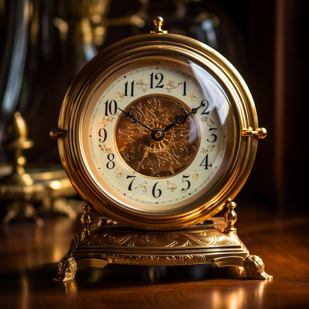 dial of vintage bronze clock antique clock photo close up old bronze clock in gilding seven oclock