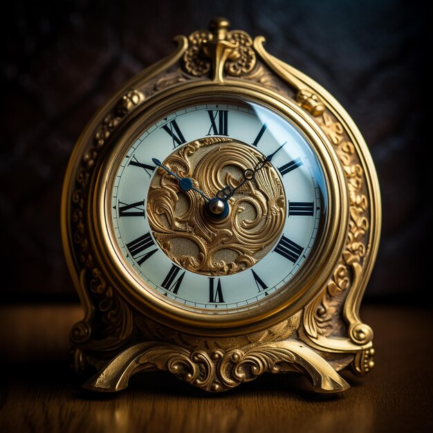 dial of vintage bronze clock antique clock photo close up old bronze clock in gilding seven oclock