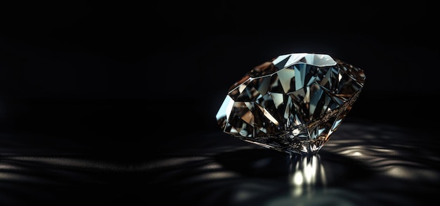 Diamant is een zeldzame kostbare natuurlijke geologische steen op een zwarte achtergrond AI gegenereerd Header