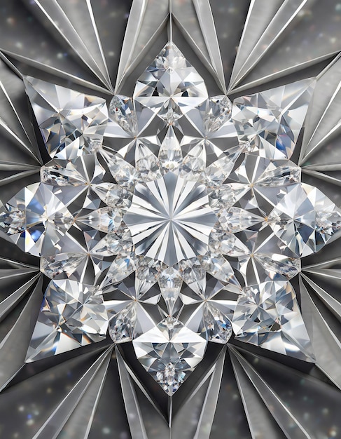Foto diamantstructuur stervorm en kaleidoscoop achtergrond bovenkant van ronde edelsteen