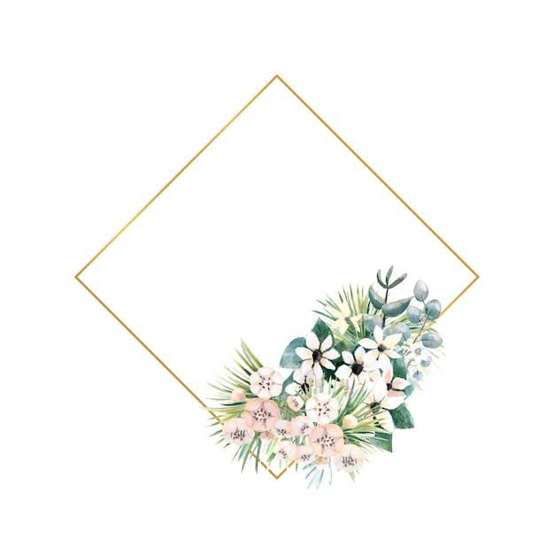 Diamantvormig gouden frame met kleine bloemen van actinidia