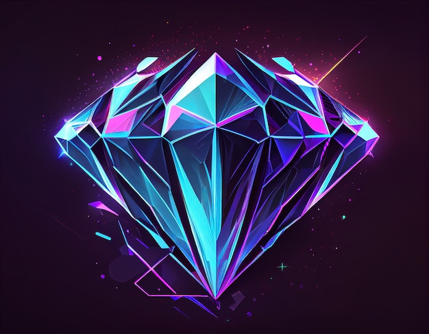 Diamond abstract neon stijl illustratie op zwarte achtergrond Generatieve AI
