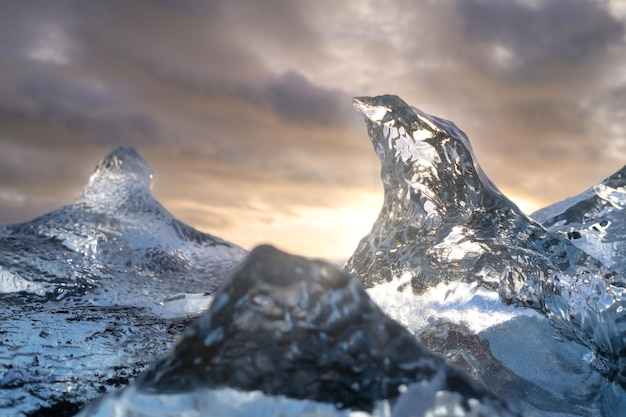 Foto diamond beach islanda pezzi di iceberg con ghiaccio trasparente riflessi e luce nel ghiaccio durante il tramonto una destinazione popolare per un viaggio in islanda