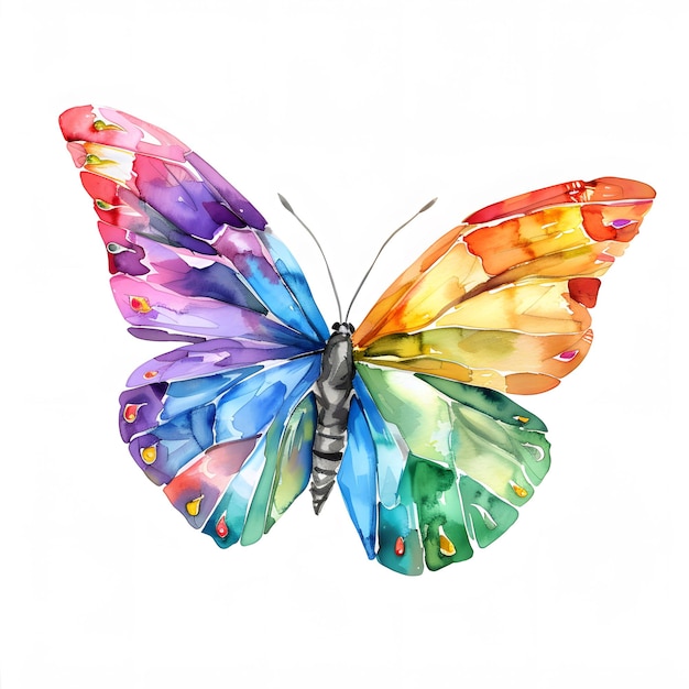 diamond butterfly rainbow colours watercolour clipart on white background