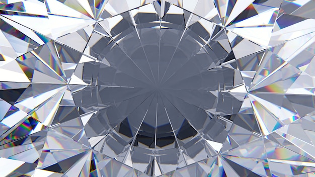 Diamond closeup refractions with dispersion. 3d illustration.