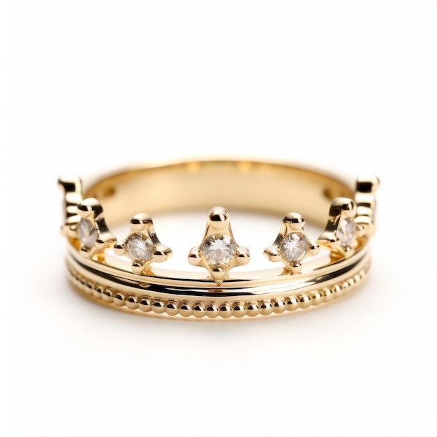 Foto anello di corona di diamante in oro giallo illuminazione highkey ispirata