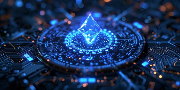 diamond crypto coin chip motherboard concept of future assets