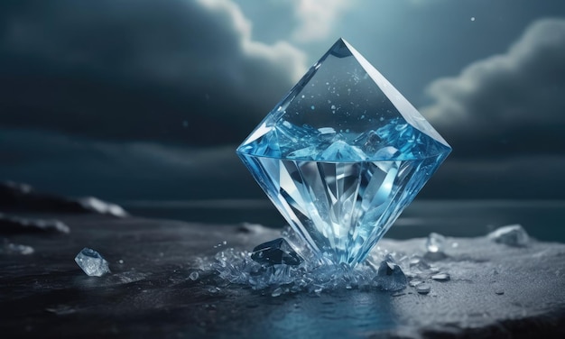 diamond crystal glass stormy ocean background