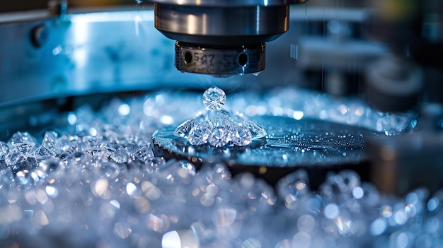 Diamond cutting and polishing factory process close shot with diamonds with space Generative AI