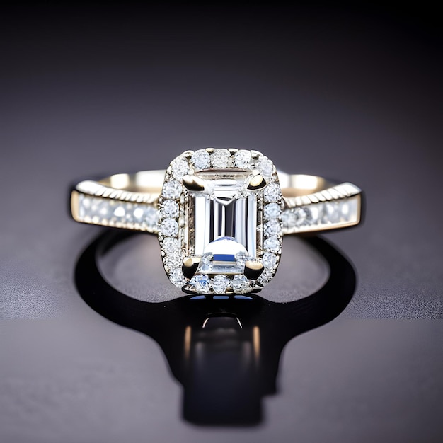 A diamond engagement ring with diamonds and a diamond center.