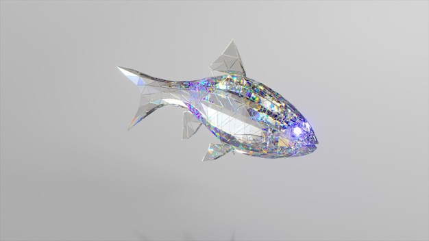 사진 다이아몬드 물고기 자연과 동물의 개념 낮은 폴리 화이트 컬러 3d 그림