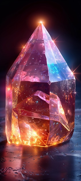 Photo diamond glass 3d object shaped like a pyramid with reflected light