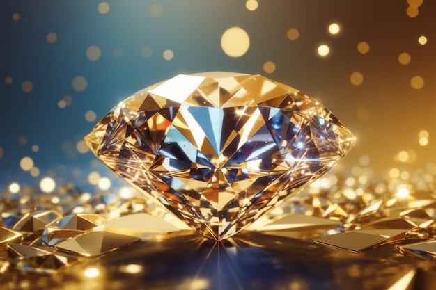 Diamond on a golden and blue shiny sparkling background