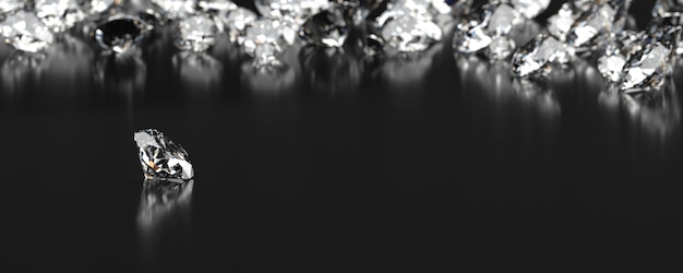 Photo diamond group placed on black background with soft focus 3d rendering