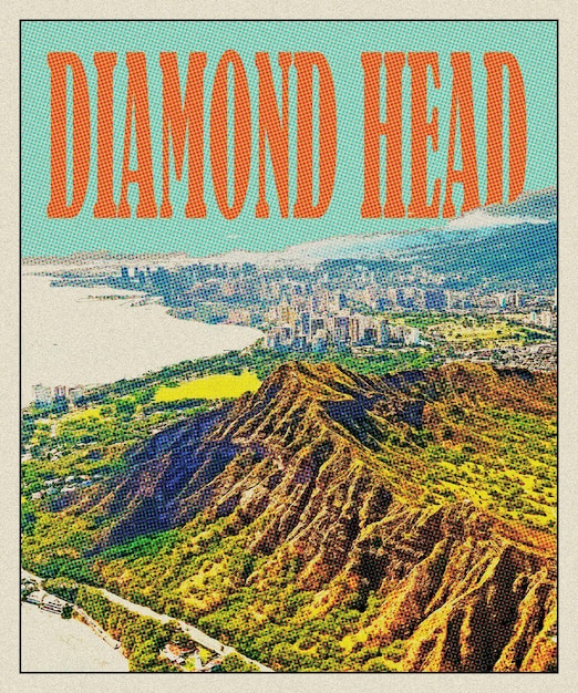 Photo diamond head retro travel poster