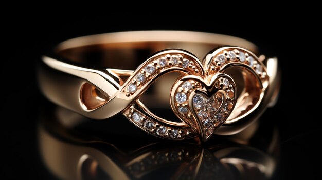 diamond heart symbol on gold ring