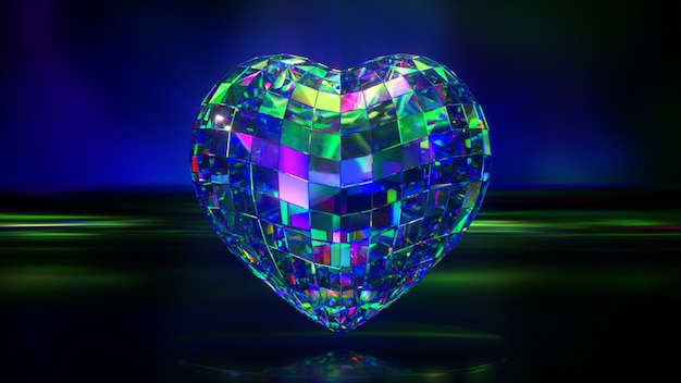 Diamond heartbeat crystal heart on a dark background d illustration