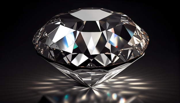 A diamond is on a black background with a reflection of the light.