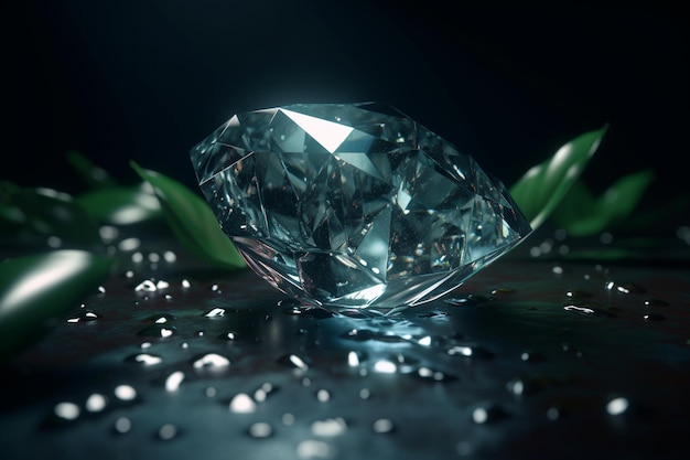 A diamond is on the ground with water droplets on it.