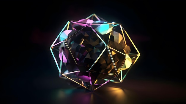 A diamond is lit up with rainbow colors.