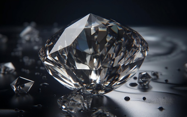A diamond is on a table with a black background.