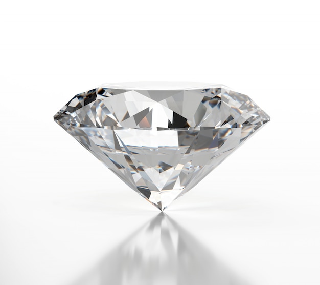 Diamond isolated on white background with soft reflection,