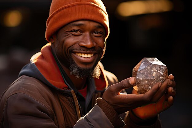 diamond mine with a rough diamond held