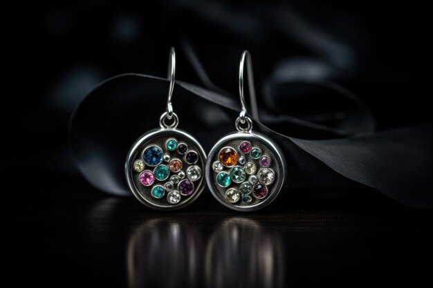 Diamond multi color earrings displayed on a dark background