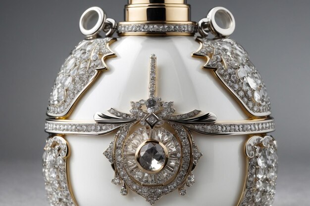 Алмазное ожерелье на кожаный поверхности рядом с пустой бутылкой с парфюме