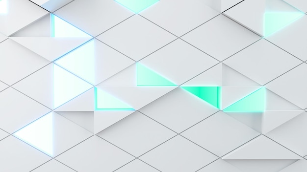 Diamond pattern on white backgroundscience and technology conceptgreen neon light3d rendering