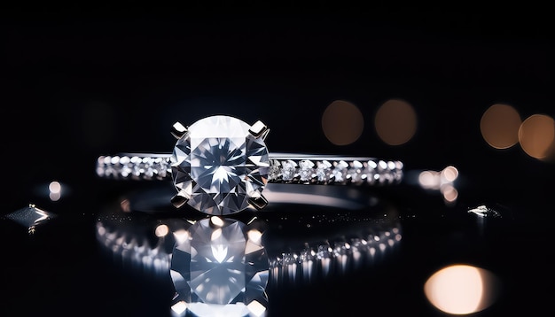 Diamond ring on black background