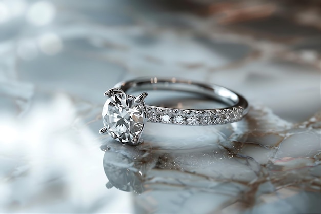 Diamond Ring Displayed on Marble