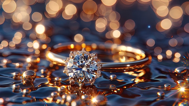 Алмазное кольцо блестит на воде